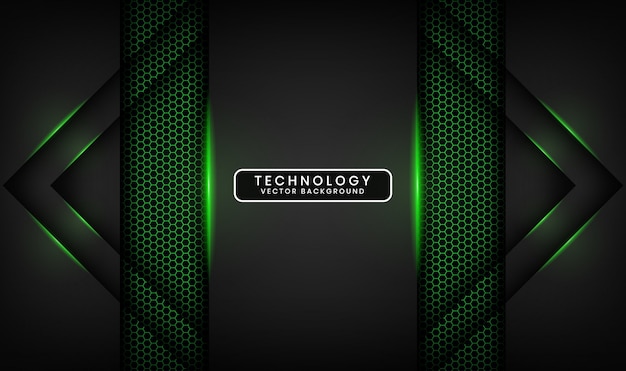 Abstrakcjonistyczny 3D czerni technologii tło z sześciokątem textured, Pokrywa się warstwę z zielonego światła skutka dekoracją