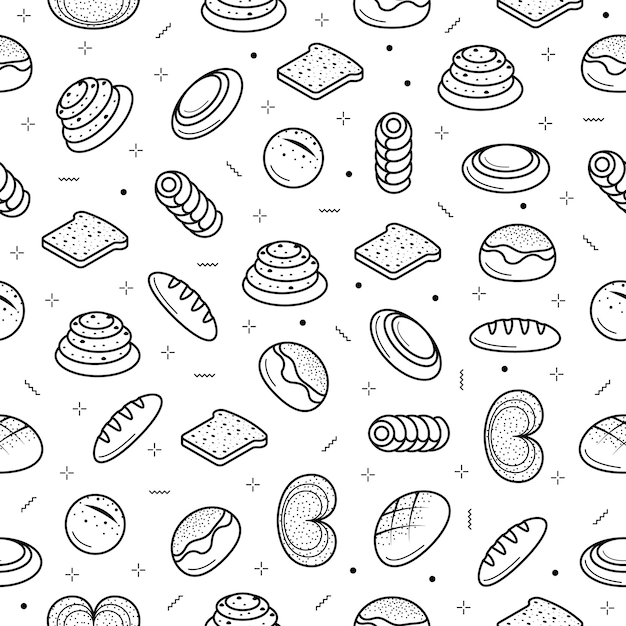 Abstrakcjonistyczny Bezszwowy Wzór Doodle Kolekcja Chleb Bułka Piekarnia Logo Wektor Symbol Ikona Stylu Projektowania