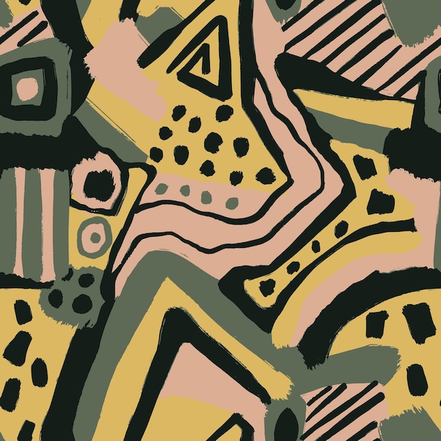 Plik wektorowy abstrakcjonistyczny bezszwowy wzór z kolorowymi plamami obrysu pędzla złożony wzór z plamami linii