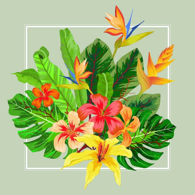 Plik wektorowy abstrakcjonistyczny egzotyczny tropikalny liść i kwiaty tło