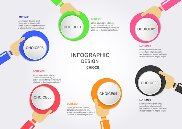 Abstrakcjonistyczny Infographics Z Ręką Trzyma Kolorowego Okręgu Pudełko