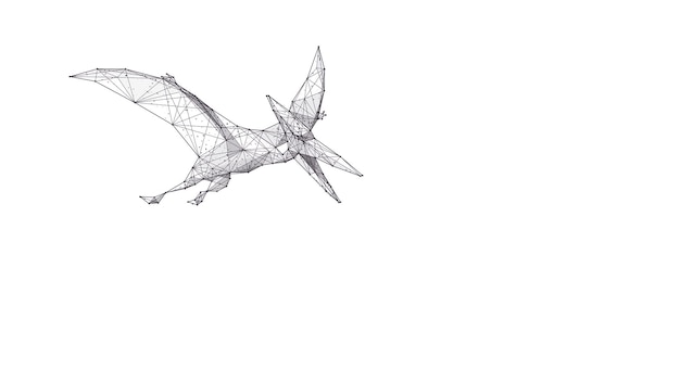 Plik wektorowy abstrakcjonistyczny latający pterodaktyl dinozaura w białym tle wielokątny szkic 3d ilustracja