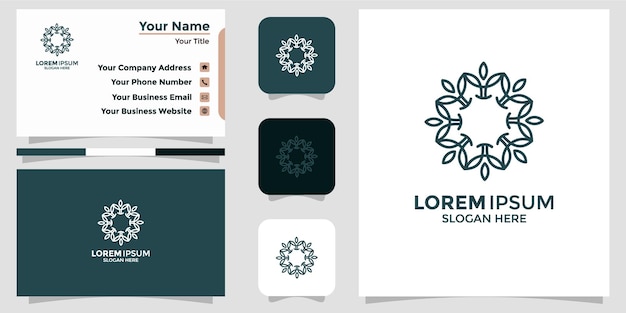 Abstrakcyjna, elegancka ikona logo z kwiatem i wizytówka