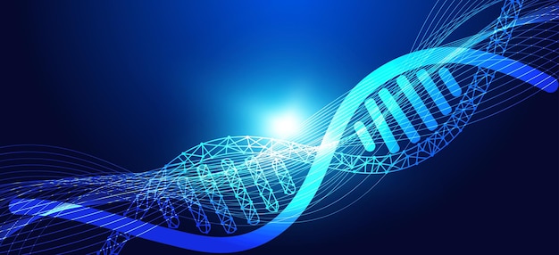 Abstrakcyjna fala cząstek DNA płynąca piękny niebieski futurystyczny nowoczesny cyfrowy tło