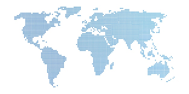 Abstrakcyjna grafika komputerowa Mapa świata niebieskich okrągłych kropek Ilustracja wektorowa