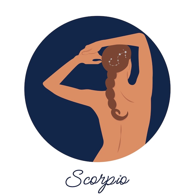 Abstrakcyjna Ilustracja Twarzy Kobiety Z Hasłem Znaku Zodiaku Skorpiona Portret Dziewczyny W Kręgu