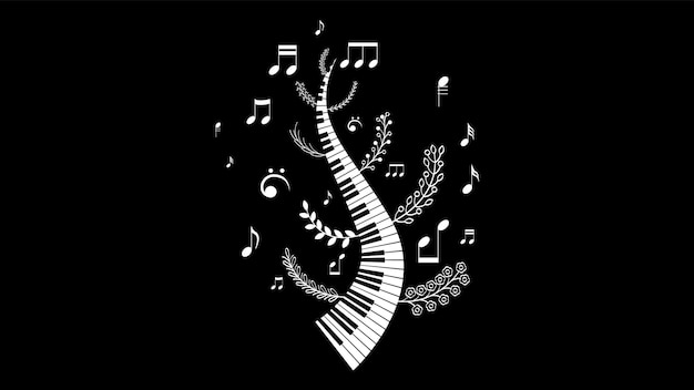 Abstrakcyjna Klawisze Fortepianu Instrument Klawiszowy Muzyczny Z Roślinami Brunch Botaniczny Doodle Zarys Melt Song