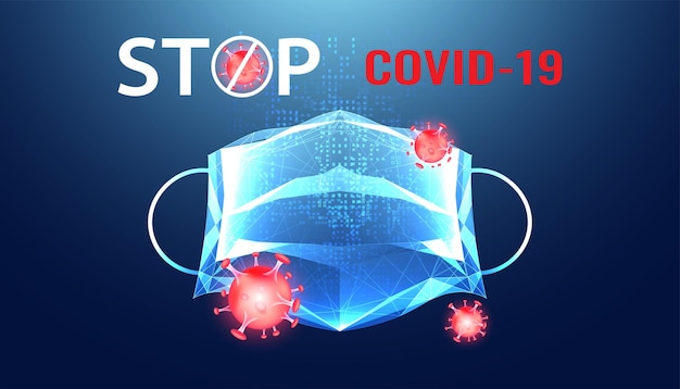 Abstrakcyjna Koncepcja Epidemii Nowego Koronawirusa Omicron Sars-cov-2 Maska Zatrzymaj Covid Na Niebieskim Tle