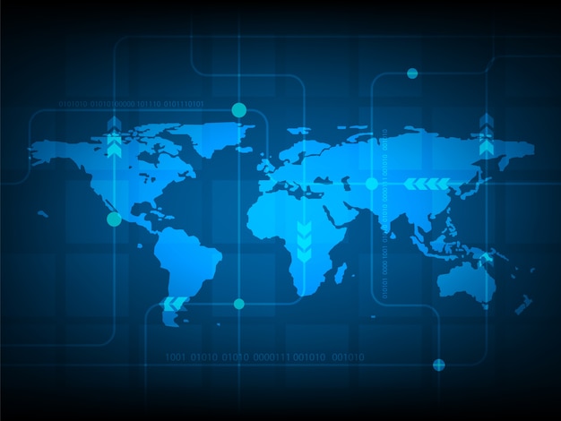 Abstrakcyjna Mapę świata Technologii Cyfrowych Tła, Futurystyczny Struktury Elementów Koncepcji Tła Projektu