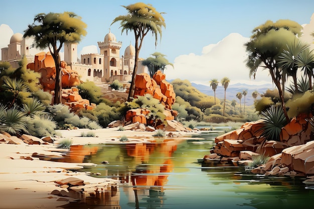 Plik wektorowy abstrakcyjna ręcznie malowana piękna sztuka krajobrazowa krajobraz abstrakcyjna ręcznie malowana malarstwo artystyczne