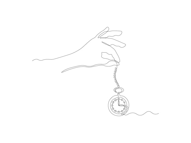 Plik wektorowy abstrakcyjna ręka z vintage kieszonkowym zegarkiem z łańcuchem ciągła jedna linia sztuka ręka rysunek szkic