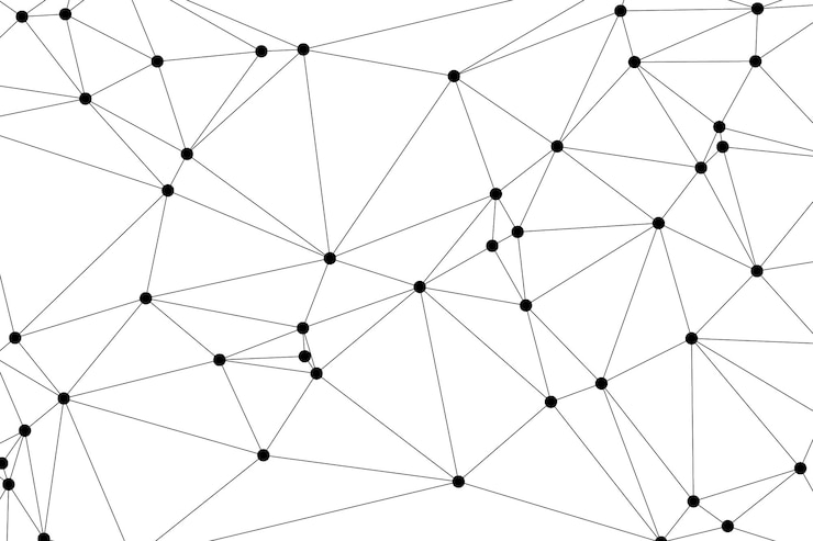 Wektor abstrakcyjna siatka wieloboczna z czarnymi węzłami i cienkimi liniami tworząca minimalistyczny wzór sieci geometrycznej