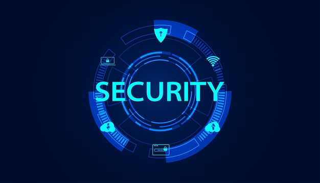 Abstrakcyjna Technologia Futurystyczna Koncepcja Ochrony Bezpieczeństwa Cybernetycznego Koło Cyfrowe Ikona Infografika Na Nowoczesnym Niebieskim Tle