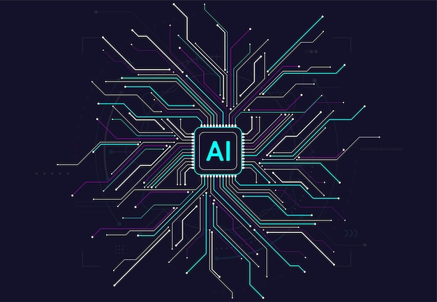 Abstrakcyjna technologia sztuczna inteligencja chipset na płytce obwodowej w futurystycznej koncepcji