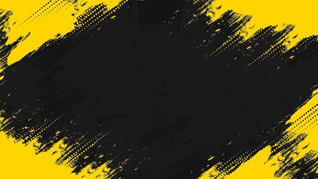 Abstrakcyjna żółta ramka Grunge z wzorem półtonów na czarnym tle