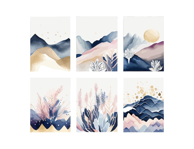 Abstrakcyjne Aranżacje Krajobrazy Góry Plakaty Akwarela Ilustracji Wektorowych desing