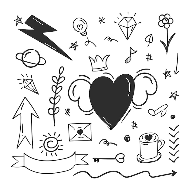 abstrakcyjne bazgroły doodle elementy z koncepcją miłości