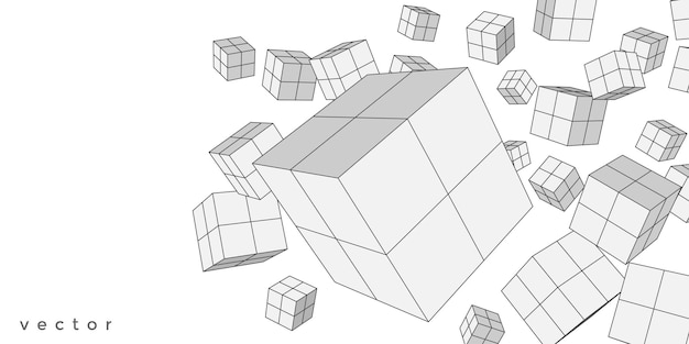 Abstrakcyjne białe tło z sześcianów i linii Linearny rysunek geometryczny Ilustracja wektorowa