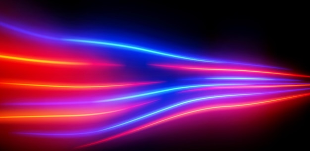 Abstrakcyjne czerwone i niebieskie pasy światła neonowe izolowane na ciemnym tle Fale neonowe pasy z jasnymi świecącymi liniami Graficzna plama odbicia światła Światło soczewki Promienie abstrakcyjne Ilustracja wektorowa