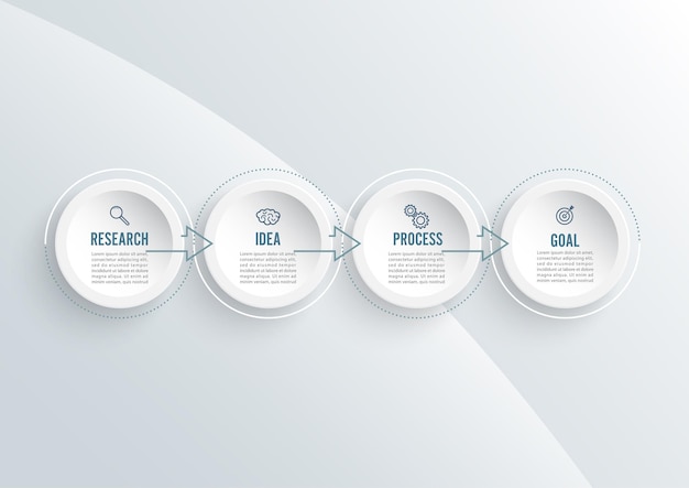 Abstrakcyjne elementy szablonu plansza wykresu z etykietą, zintegrowane koła. Koncepcja biznesowa z 4 opcjami. Treść, diagram, schemat blokowy, kroki, części, infografiki osi czasu, układ przepływu pracy.
