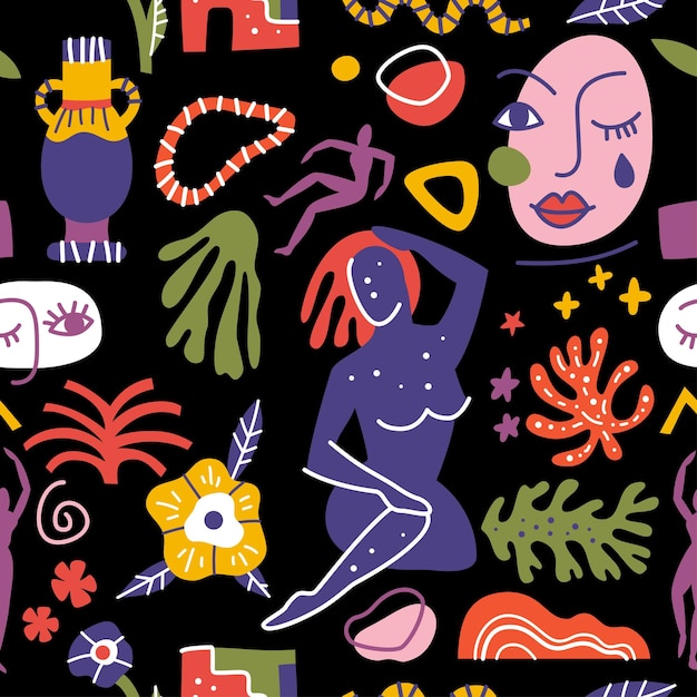 Abstrakcyjne Kształty Bezszwowy Wzór Ilustracja Tła Płaskiego Stylu Matisse