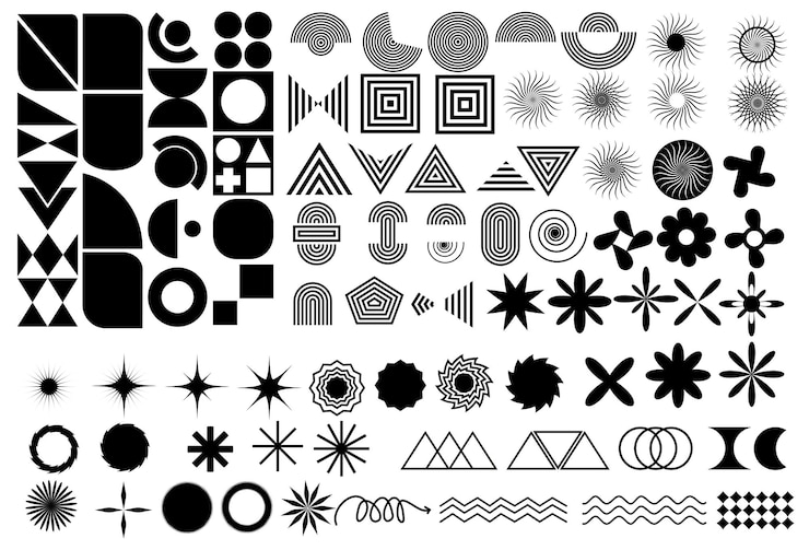 Wektor abstrakcyjne kształty geometryczne i siatki bezszwone wolne formy gwiazdy kwiaty spirale
