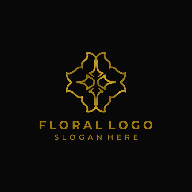 Abstrakcyjne Kwiatowe Logo Z Luksusową Złotą Linią