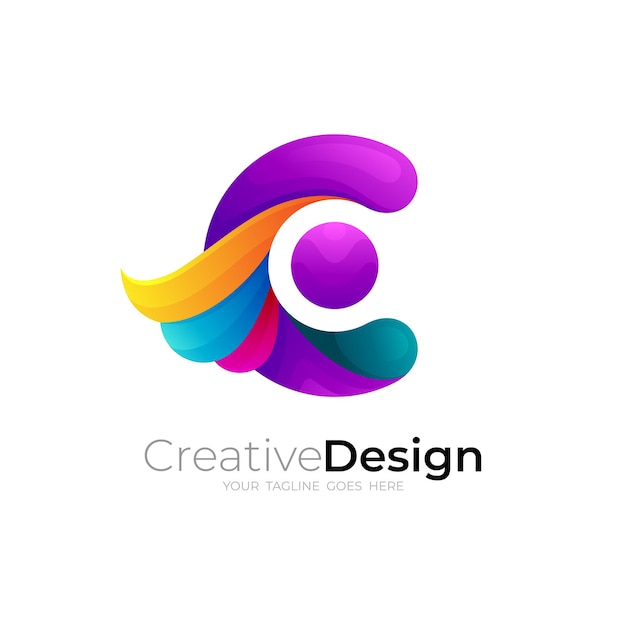 Abstrakcyjne Połączenie Logo C I Skrzydła W Kolorowym Stylu