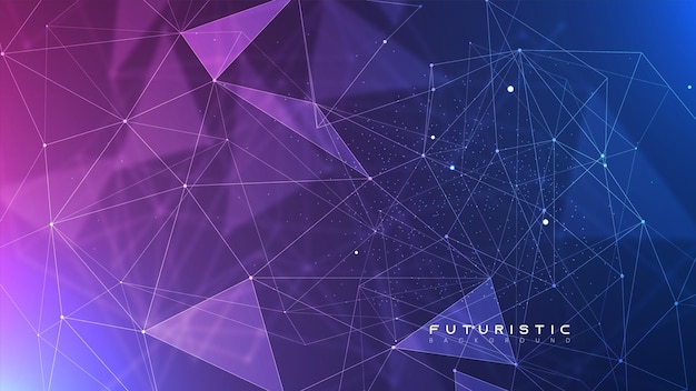 Abstrakcyjne punkty połączenia sieci technologicznej Cyfrowa sieć neuronowa tło geometryczne kształty wielokątne Futuristyczne naukowe tapety z siatką Ciemne tło z liniami plexus