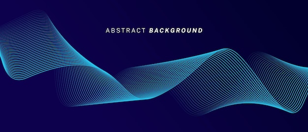 Abstrakcyjne świecące linie fali na ciemno niebieskim tle Dynamiczny wzór fali Nowoczesne płynące faliste linie Futuristyczna koncepcja technologiczna garnitur dla banerów plakatów okładka broszura ulotka strona internetowa