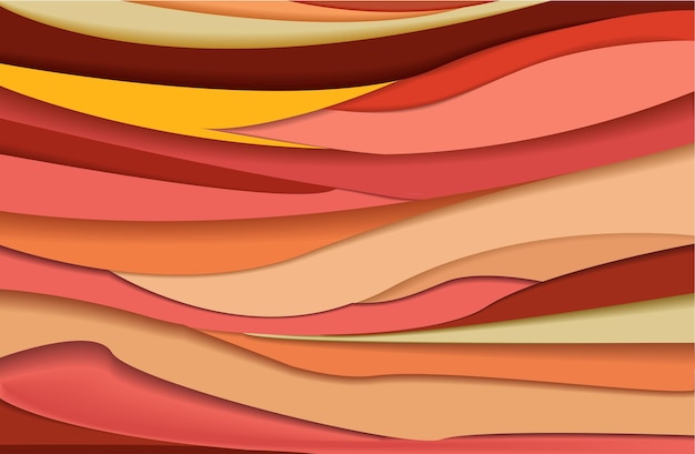 Abstrakcyjne tło linii poziomej Zakrzywione warstwy w żywych odcieniach koralowych Wzgórza w stylu papercut Artystyczna ilustracja wektorowa