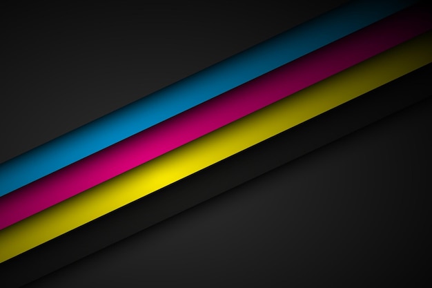 Abstrakcyjne tło wektorowe z liniami w kolorach cmyk Trójkąt pokrywa warstwy na czarnym tle z wolnym miejscem dla projektu.