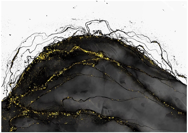 Plik wektorowy abstrakcyjny atrament alkoholowy z czarnym białym złotym brokatem tła tempalte