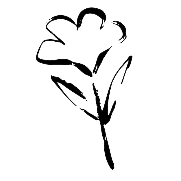 Abstrakcyjny Kwiat Rysowany Za Pomocą Pędzla I Pisma Odręcznego Element Dekoracyjny Wektora W Kolorze Czarnym