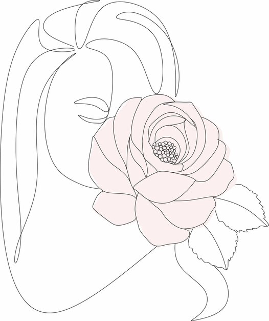 Plik wektorowy abstrakcyjny liniowy portret dziewczyny z kwiatami w stylu boho logo salonu beaty