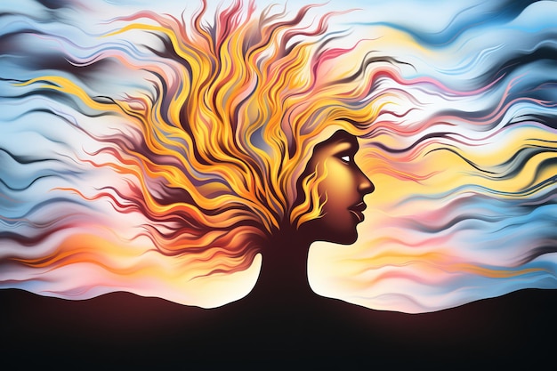 Plik wektorowy abstrakcyjny obraz przedstawiający kobiecą głowę z rozwianymi włosami
