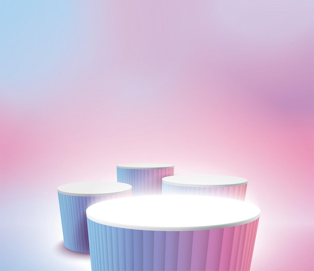 Plik wektorowy abstrakcyjny pokój 3d z realistycznym cylindrycznym piedestalem, podium, minimalna scena do wyświetlania produktów