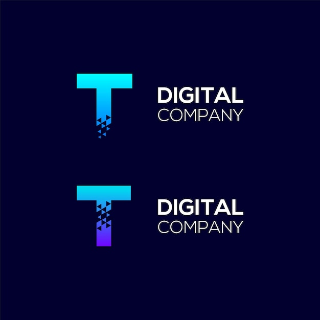 Plik wektorowy abstrakcyjny projekt logo litery t z koncepcją trójkątnych pikseli dla technology digital business company