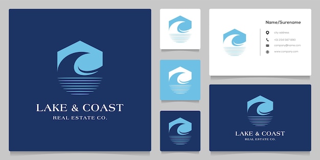 Abstrakcyjny Projekt Logo Ocean Home Wave Prosta Negatywna Przestrzeń Z Wizytówką