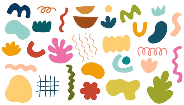 Abstrakcyjny ręcznie narysowany zestaw różnych kształtów i przedmiotów doodle Abstrakcyjny współczesny nowoczesny trendy vecto