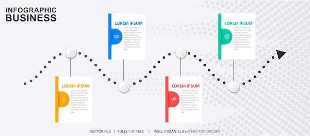 Plik wektorowy abstrakcyjny szablon infografiki biznesowej z czterema krokami kolorowy wykres osi czasu i harmonogramu