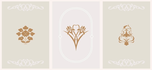 Abstrakcyjny Szablon Logo Ze Starożytnymi Ornamentami Kwiatowymi Nowoczesny Minimalny Zestaw Liniowych Ikon I Emblematów Do Wynajmu Zakwaterowania W Mediach Społecznościowych I Usług Turystycznych