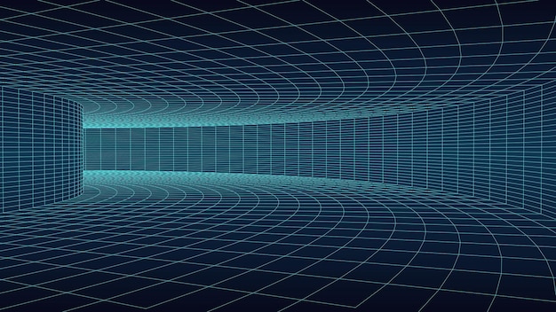 Abstrakcyjny Tunel O Strukturze Siatki Perspektywa Niebieska Siatka 3d Tuneli I Korytarzy Ramy Rzeczywistości Wirtualnej