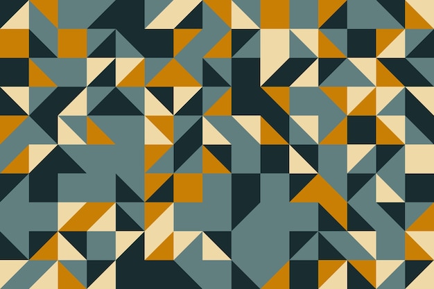 Abstrakcyjny wzór geometryczny z elementami trójkątnymi i prostokątnymi w płaskiej palecie kolorów vintage