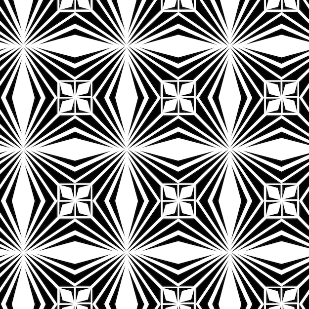 Abstrakcyjny wzór geometryczny z paskami, liniami, bezszwowym tłem, białym i czarnym ozdobem kwiatowym