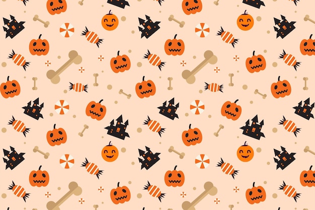 Plik wektorowy abstrakcyjny wzór halloween z uśmiechniętymi dyniami i kośćmi wektor halloween bez szwu do tapet do pakowania papierów i pościeli minimalna dekoracja wzoru na halloween