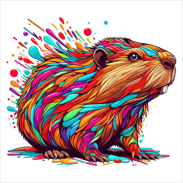 Abstrakt Beaver wielokolorowe farby kolorowy rysunek ilustracja wektorowa na białym tle