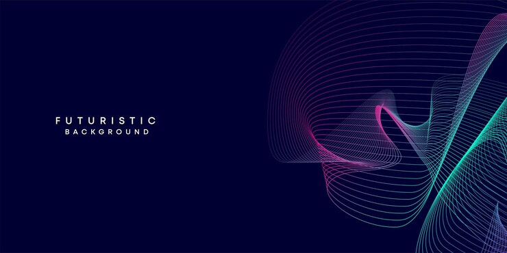 Wektor abstrakt ciemno-niebieski fioletowo-zielony gradient fali cyfrowej technologii przyszłości linie geometryczne tło