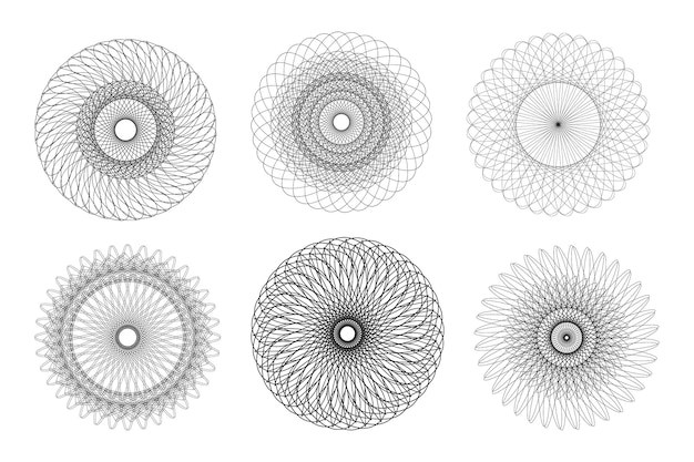 Abstrakt Czarna linia Okrągła konstrukcja iluzja krąg spiralna geometryczna mandala ustawiona na białym tle