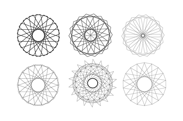 Abstrakt Czarna linia Okrągła konstrukcja spiralna geometryczna iluzja mandali krąg na białym tle